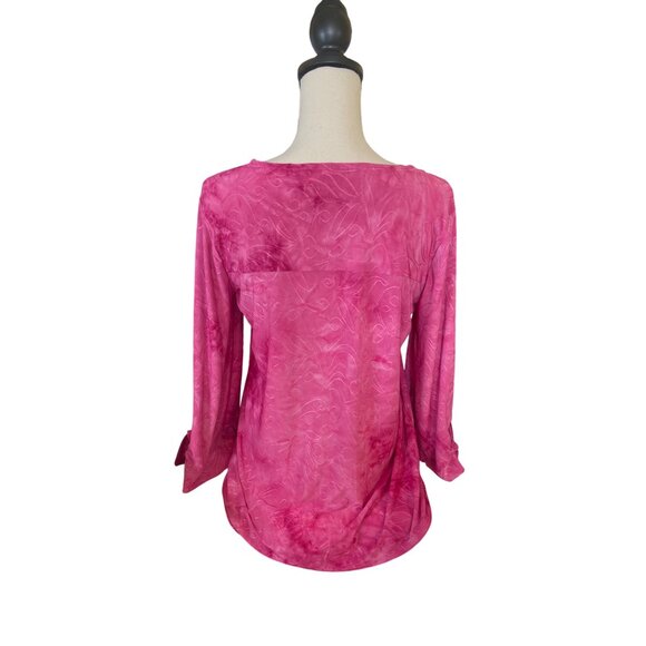 New Direction Women Small Blouse Pink Embroidered Swirl Rolled Sleeve Barbiecore - Picture 2 of 8